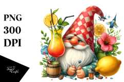 Whimsical Gnome Drinking a Cocktail with Lemon PNG Product Image 1