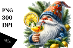 Whimsical Gnome Drinking a Cocktail with Lemon PNG Product Image 1