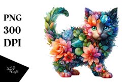Abstract Vibrant Watercolor Kitten with Flowers and Leaves Product Image 3