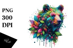 Abstract Vibrant Watercolor Bear with Leaves and Splashes Product Image 3