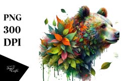 Abstract Vibrant Watercolor Bear with Leaves and Splashes Product Image 3
