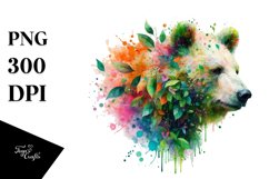 Abstract Vibrant Watercolor Bear with Leaves and Splashes Product Image 1