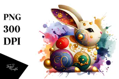 Golden Bunny with Wood Inserts, PNG Product Image 1