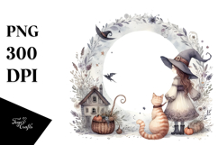 Whimsical Witch with Cat PNG Product Image 1