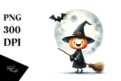 Simple Funny Halloween Clipart with Broomstick, High-Res PNG Product Image 1