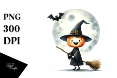 Simple Funny Halloween Clipart with Broomstick, High-Res PNG Product Image 1