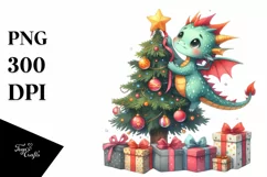 Watercolor Dragon with Presents PNG Product Image 1