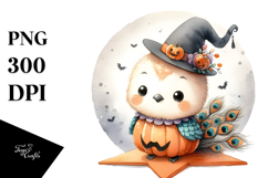 Washed Watercolor of Cute Baby Peacock, Halloween PNG Product Image 1