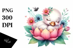 Colorful Cute Baby Swan Sleeping Flower | Sublimation Product Image 1