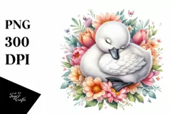 Colorful Baby Swan Sleeping in a Flower | Clipart Product Image 1