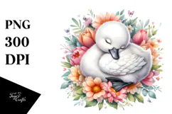 Colorful Cute Baby Swan Sleeping Flower | Sublimation Product Image 1