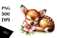 Digital Baby Deer Sleeping on Flower PNG Product Image 1