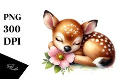 Digital Baby Deer Sleeping on Flower PNG Product Image 1
