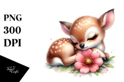 Sleeping Baby Deer in Digital Watercolor, PNG Product Image 1