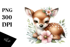 Digital Baby Deer Sleeping on Flower PNG Product Image 1