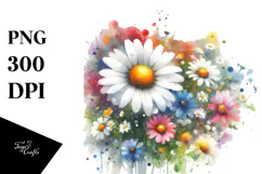 Colorful Daisy Watercolor PNG Product Image 1