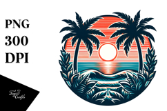 Retro Tropical Beach Sunset, Tshirt Style, PNG Product Image 1
