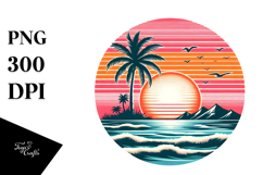 Retro Tropical Beach Sunset, Clipart Product Image 1