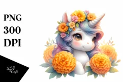 Cute Baby Unicorn with Marigold | Clipart Product Image 3