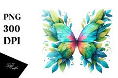 Abstract Vibrant Watercolor Butterfly with Leaves Forming Product Image 1