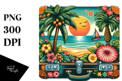 Retro Tropical Tree Suitcase PNG Product Image 1