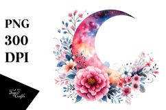 Whimsical Moon with Flowers | Sublimation | Clipart Product Image 1