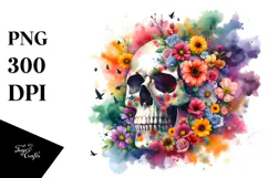 Colorful Skull Spring Flowers PNG Product Image 1