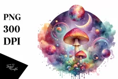 Magical Mushroom Watercolor Splash PNG Product Image 1
