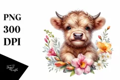 Cute Baby Highland Cow with Floral Ornament Product Image 3