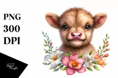 Cute Baby Highland Cow with Floral Ornament Product Image 3