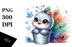 Colorful Baby Peacock Sitting in a Bucket | Clipart Product Image 3