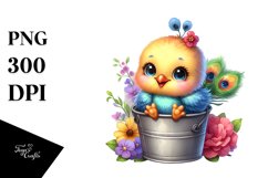 Colorful Baby Peacock Sitting in a Bucket | Clipart Product Image 1