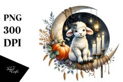 Halloween Lamb on Moon with Candles PNG Product Image 1