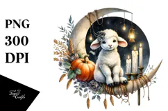 Halloween Lamb on Moon with Candles PNG Product Image 1