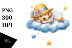 Baby Puppy Sleeping on Cloud | Sublimation | Clipart Product Image 1