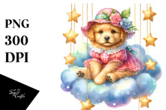 Cute Baby Puppy on Cloud with Hanging Stars | Sublimation | Product Image 1