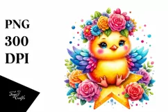 Cute Chicken on Star PNG Product Image 1
