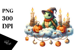 Halloween Hippo on Moon with Spiders PNG Product Image 1