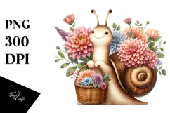 Cute Boho Baby Snail with Flowers | Sublimation | Clipart Product Image 1