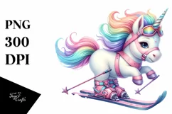 Baby Unicorn with Skis PNG Product Image 1