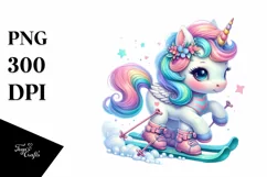 Baby Unicorn with Skis PNG Product Image 3