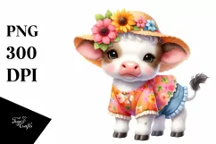 Colorful Summer Baby Cow Clipart Product Image 1