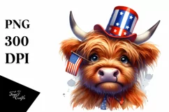 Bored Highland Cow Portrait with Party Hat | Clipart Product Image 3