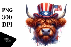 Bored Highland Cow Portrait with Party Hat | Clipart Product Image 1