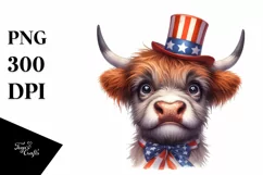 Bored Highland Cow Portrait with Party Hat | Clipart Product Image 1