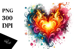 Colorful Fire Heart Digital Painting PNG Product Image 1
