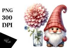 Cute Watercolor Gnome with Dahlia in PNG Product Image 1