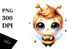 Watercolor Cute Baby Bee PNG Product Image 1