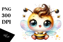 Watercolor Cute Baby Bee PNG Product Image 1