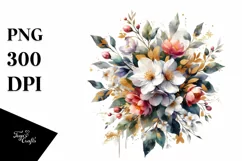 Vibrant Bouquet with Jasmine and Gold Foil Clipart Product Image 3